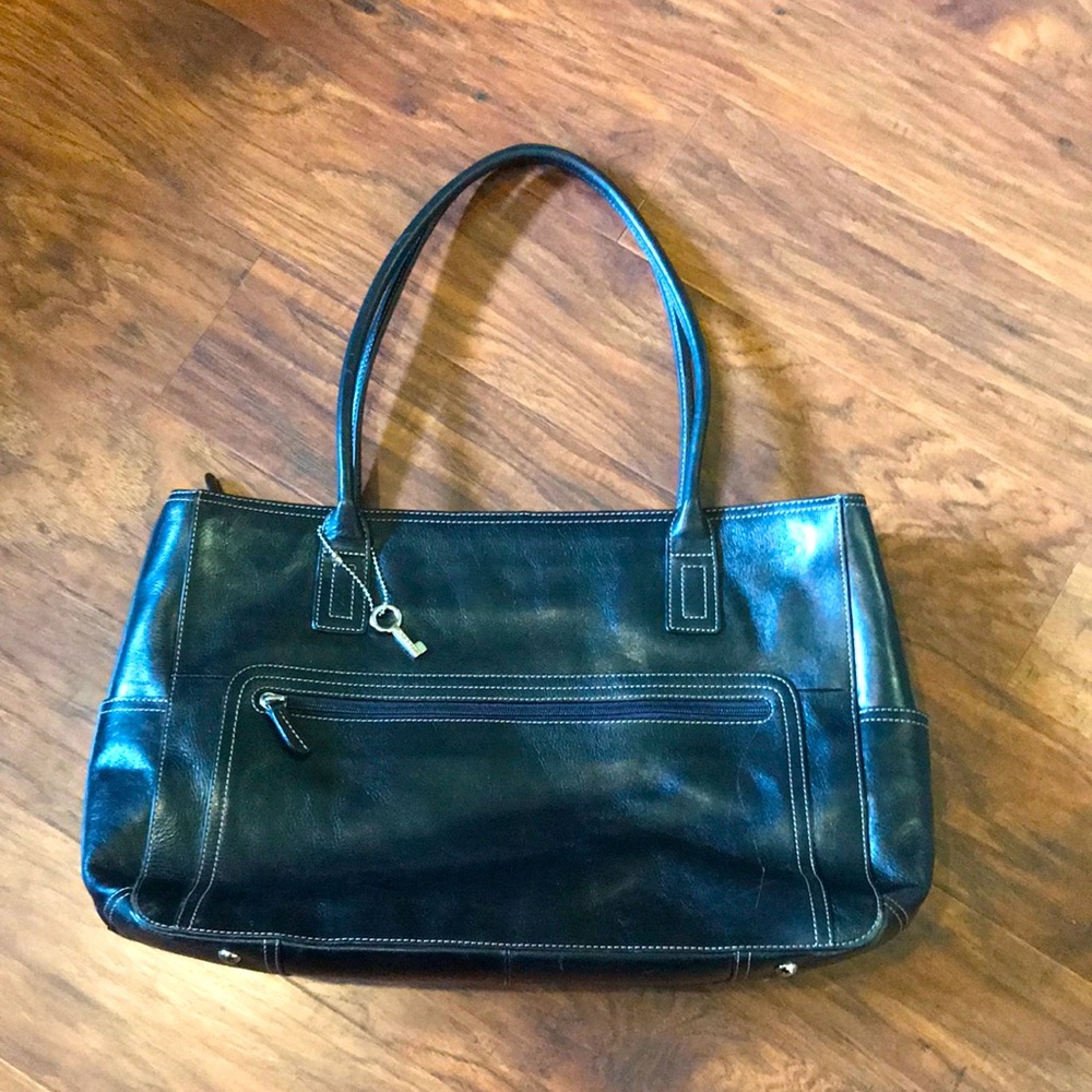 Fossil black leather tote bag laptop purse